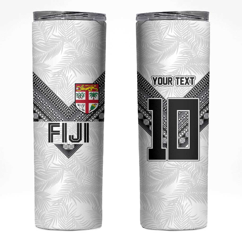 Custom Rugby Fiji Skinny Tumbler Fijian Masi Tribal Sporty Style White Color - Polynesian Pride