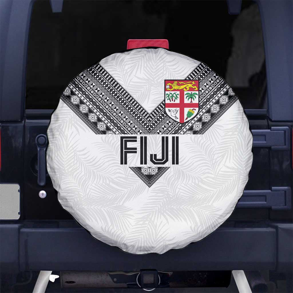 Rugby Fiji Spare Tire Cover Fijian Masi Tribal Sporty Style White Color - Polynesian Pride