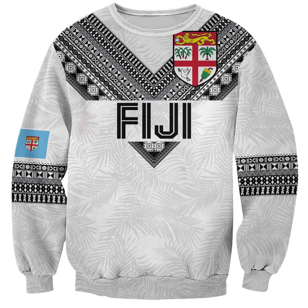 Custom Rugby Fiji Sweatshirt Fijian Masi Tribal Sporty Style White Color - Polynesian Pride