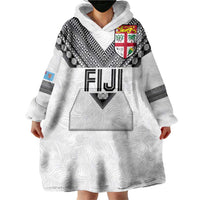 Custom Rugby Fiji Wearable Blanket Hoodie Fijian Masi Tribal Sporty Style White Color - Polynesian Pride