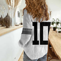 Custom Rugby Fiji Women Casual Shirt Fijian Masi Tribal Sporty Style White Color - Polynesian Pride