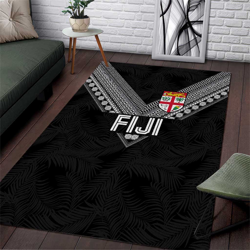 Rugby Fiji Area Rug Fijian Masi Tribal Sporty Style Black Color LT03 Black - Polynesian Pride