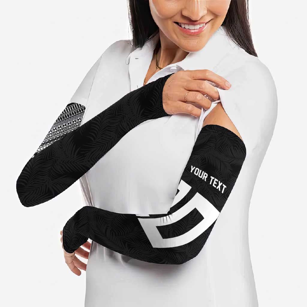 Custom Rugby Fiji Arm Sleeves Fijian Masi Tribal Sporty Style Black Color - Polynesian Pride
