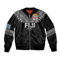 Custom Rugby Fiji Bomber Jacket Fijian Masi Tribal Sporty Style Black Color - Polynesian Pride
