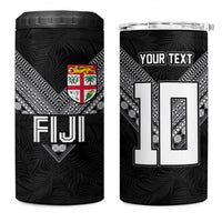 Custom Rugby Fiji 4 in 1 Can Cooler Tumbler Fijian Masi Tribal Sporty Style Black Color - Polynesian Pride