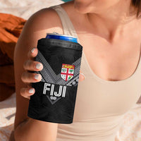 Custom Rugby Fiji 4 in 1 Can Cooler Tumbler Fijian Masi Tribal Sporty Style Black Color - Polynesian Pride