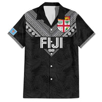Custom Rugby Fiji Family Matching Puletasi and Hawaiian Shirt Fijian Masi Tribal Sporty Style Black Color - Polynesian Pride