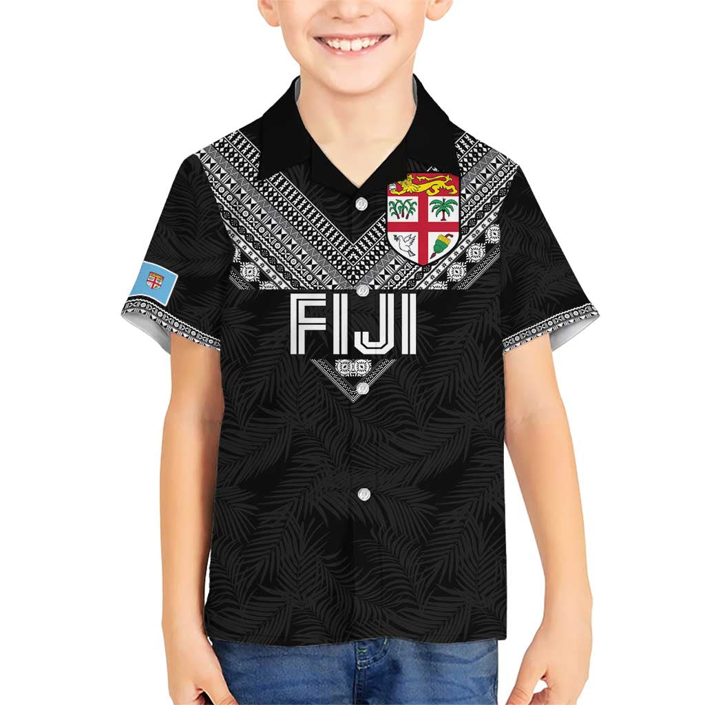 Custom Rugby Fiji Family Matching Short Sleeve Bodycon Dress and Hawaiian Shirt Fijian Masi Tribal Sporty Style Black Color - Polynesian Pride