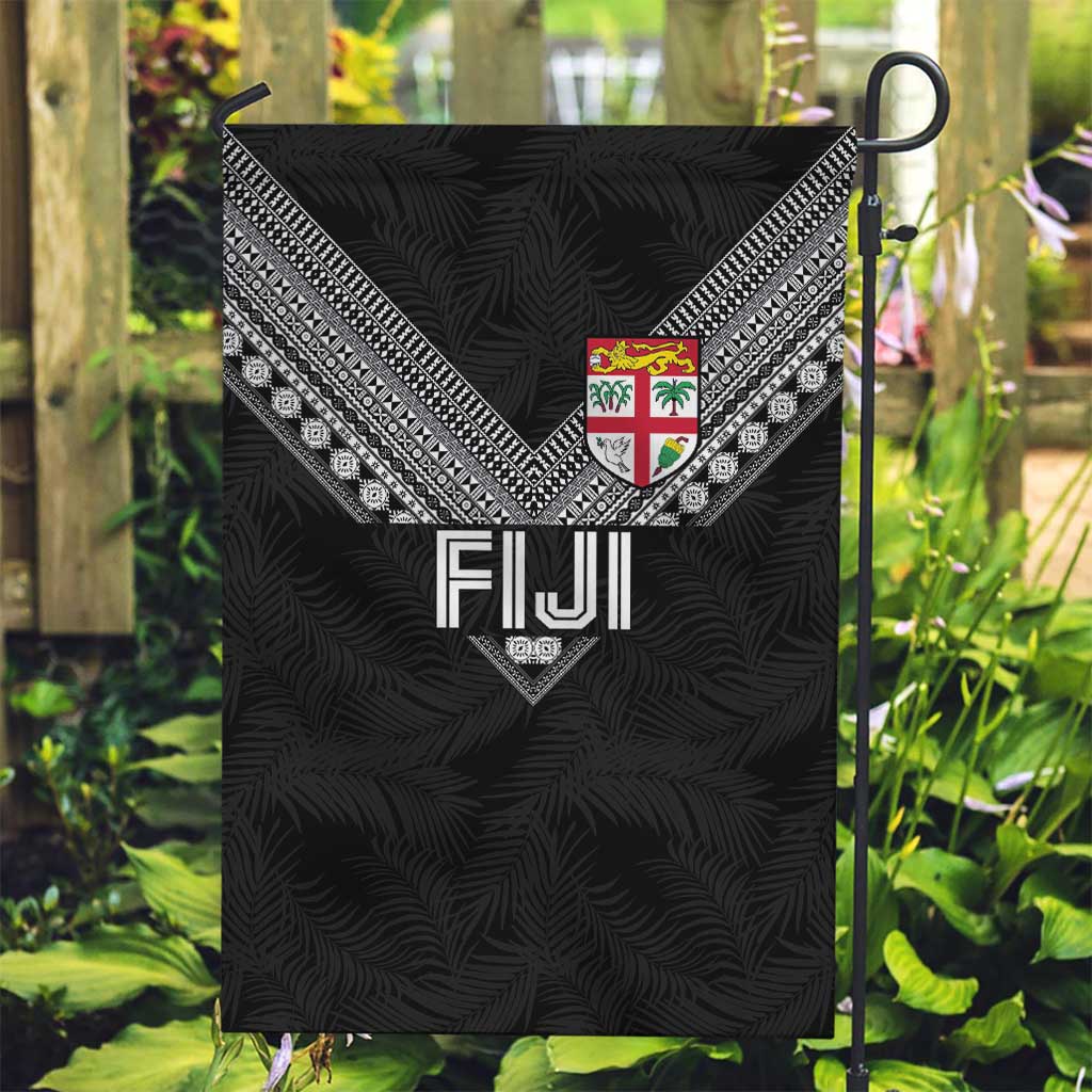 Rugby Fiji Garden Flag Fijian Masi Tribal Sporty Style Black Color - Polynesian Pride