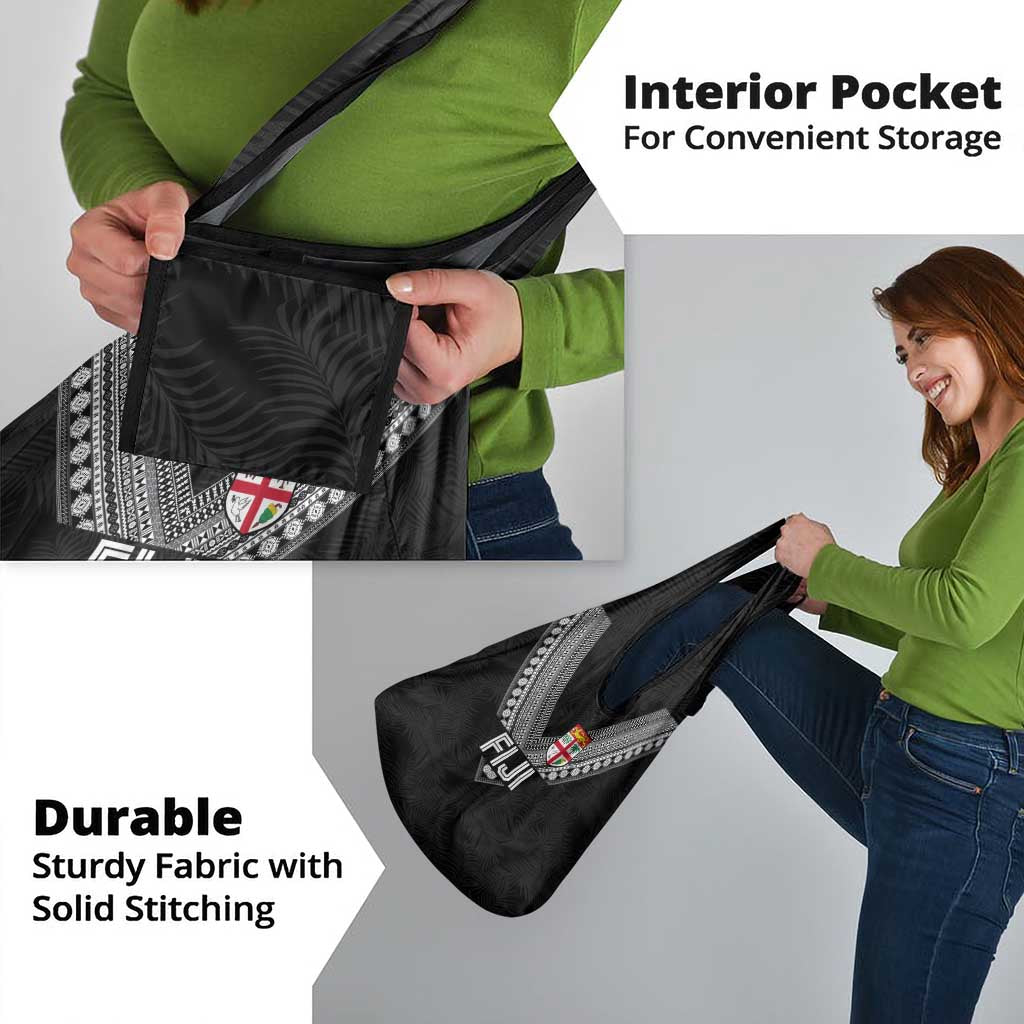 Rugby Fiji Grocery Bag Fijian Masi Tribal Sporty Style Black Color - Polynesian Pride