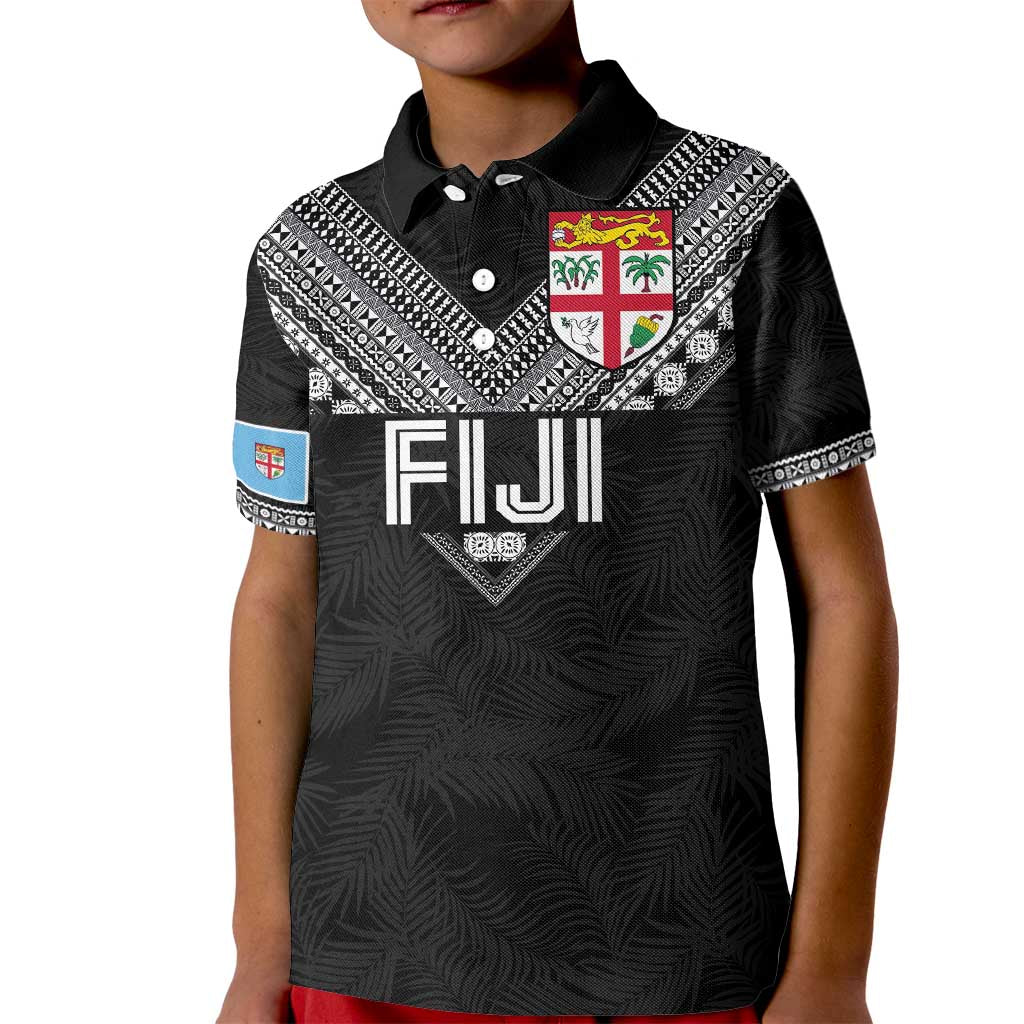 Custom Rugby Fiji Kid Polo Shirt Fijian Masi Tribal Sporty Style Black Color - Polynesian Pride