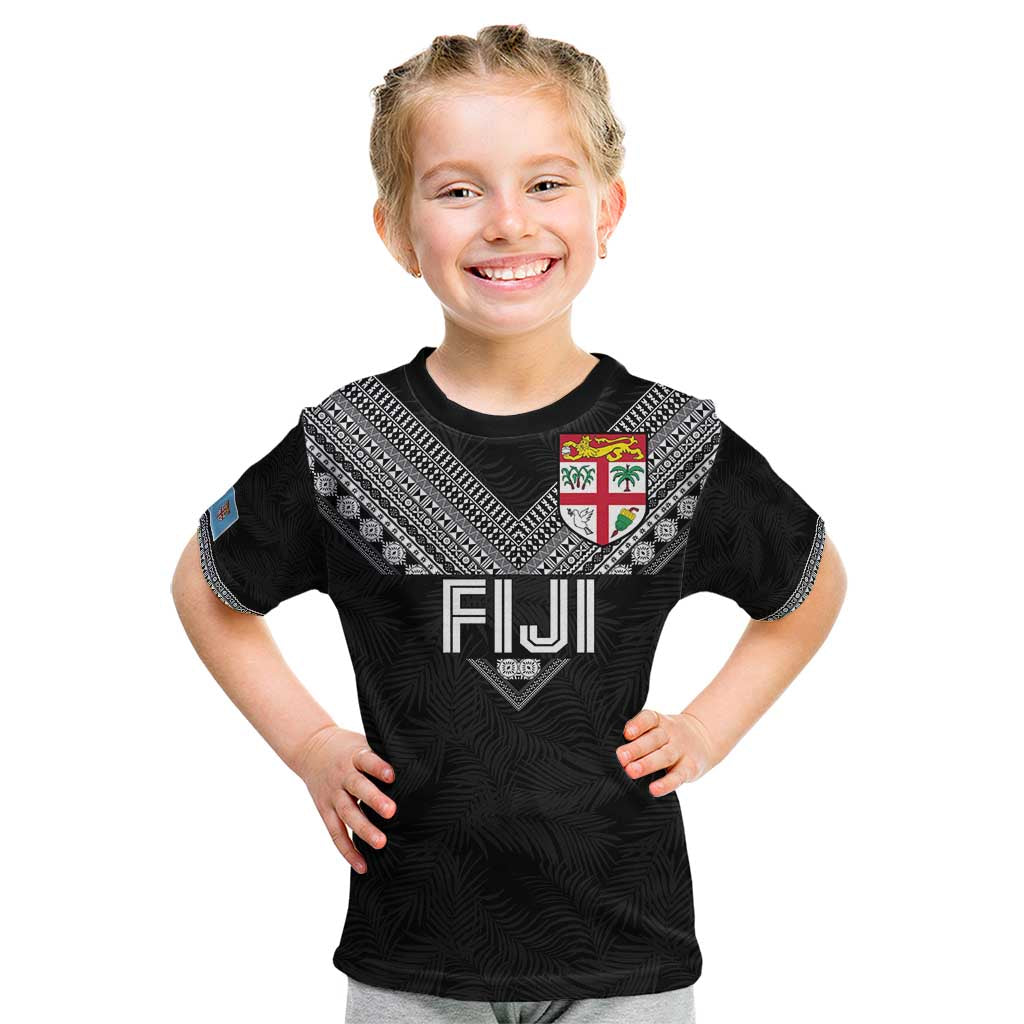 Custom Rugby Fiji Kid T Shirt Fijian Masi Tribal Sporty Style Black Color - Polynesian Pride