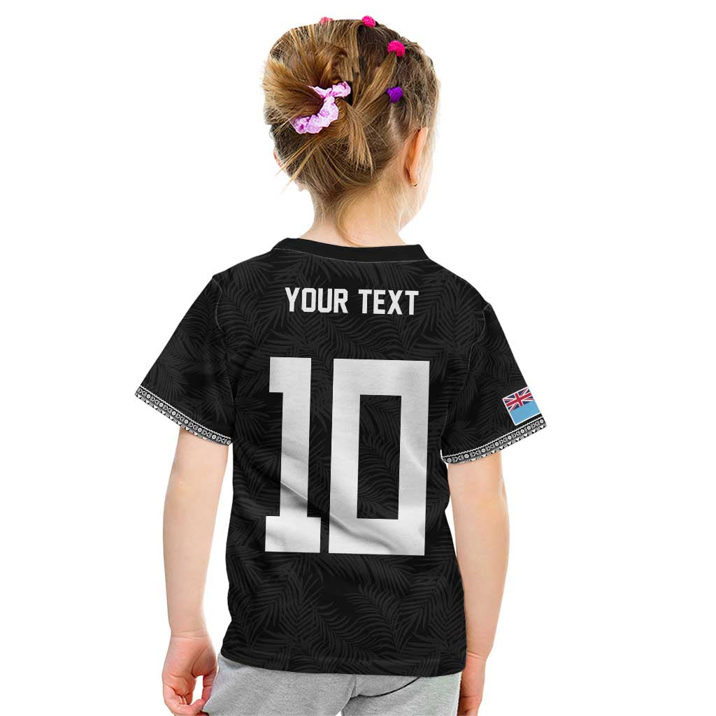 Custom Rugby Fiji Kid T Shirt Fijian Masi Tribal Sporty Style Black Color - Polynesian Pride
