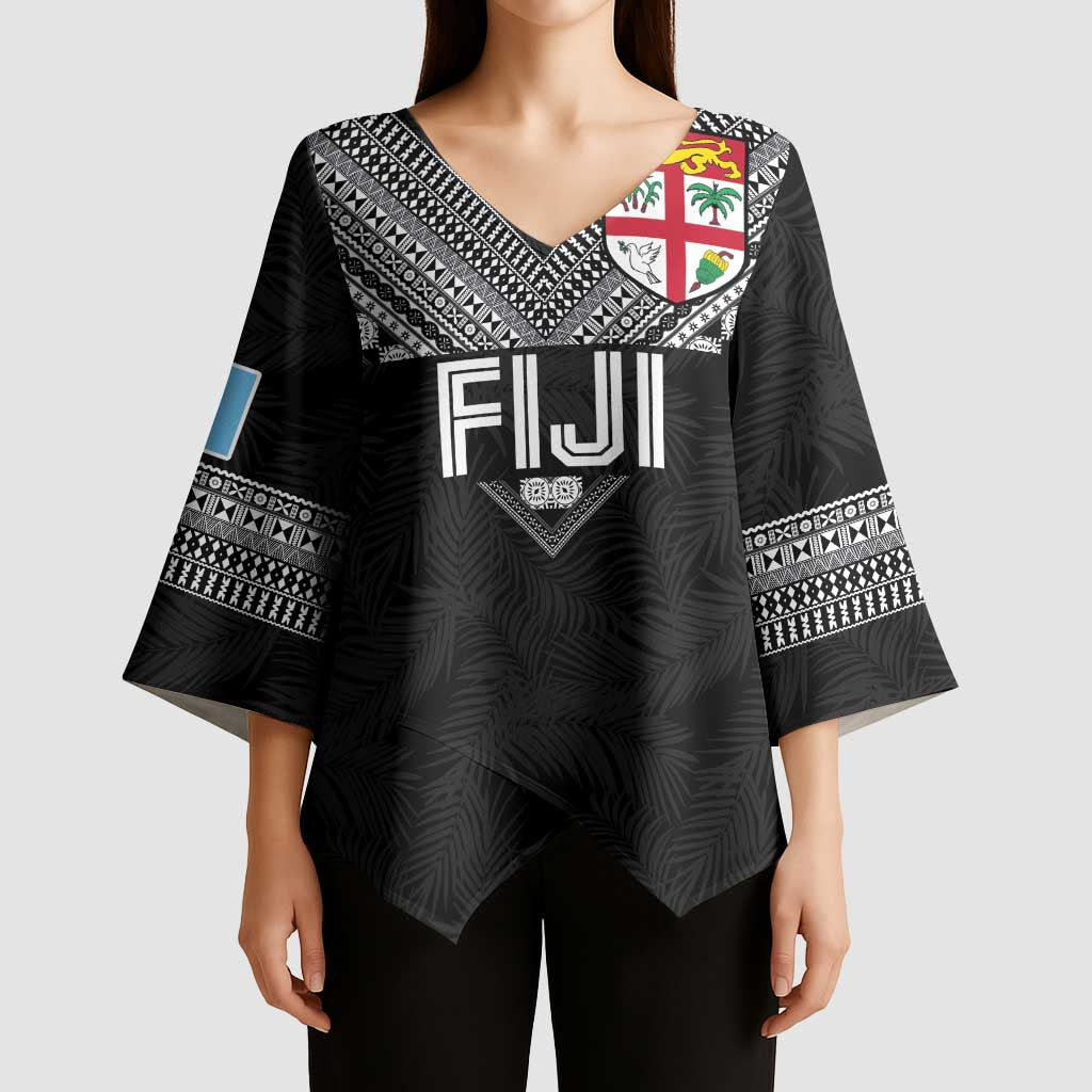 Custom Rugby Fiji Kimono Sleeve Blouse Fijian Masi Tribal Sporty Style Black Color - Polynesian Pride