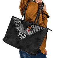 Rugby Fiji Leather Tote Bag Fijian Masi Tribal Sporty Style Black Color - Polynesian Pride