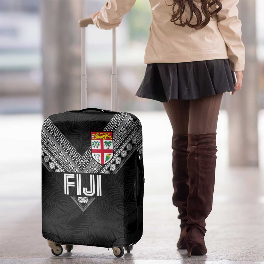 Rugby Fiji Luggage Cover Fijian Masi Tribal Sporty Style Black Color - Polynesian Pride