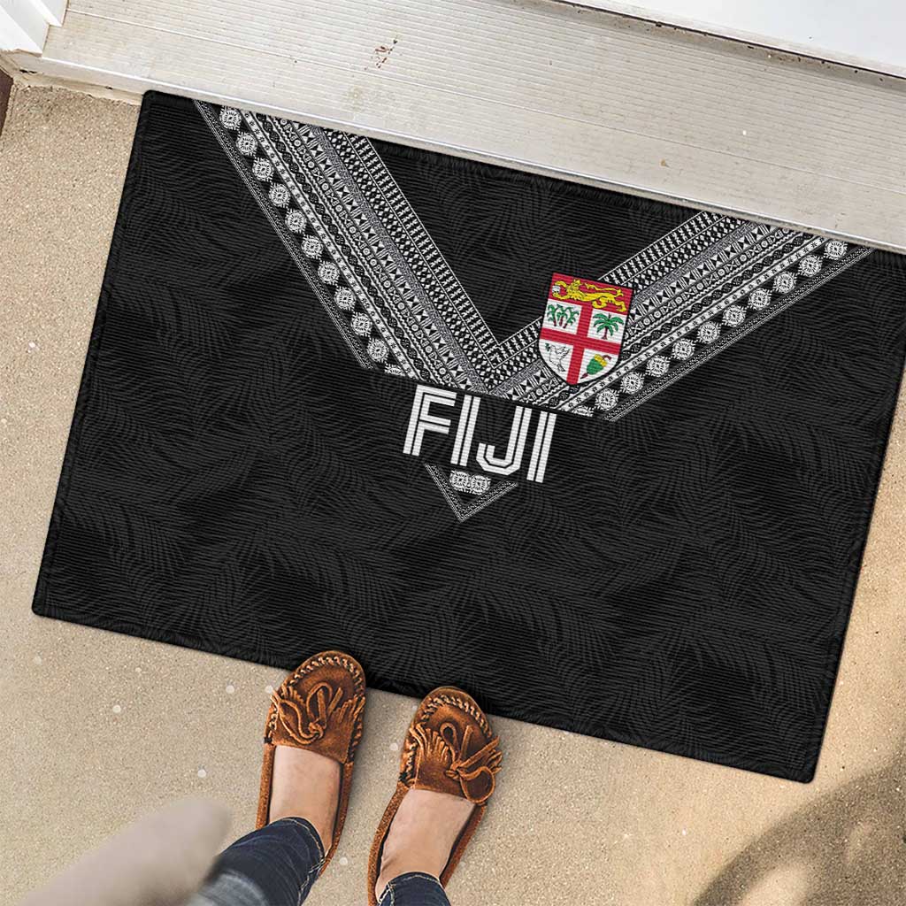 Rugby Fiji Rubber Doormat Fijian Masi Tribal Sporty Style Black Color - Polynesian Pride