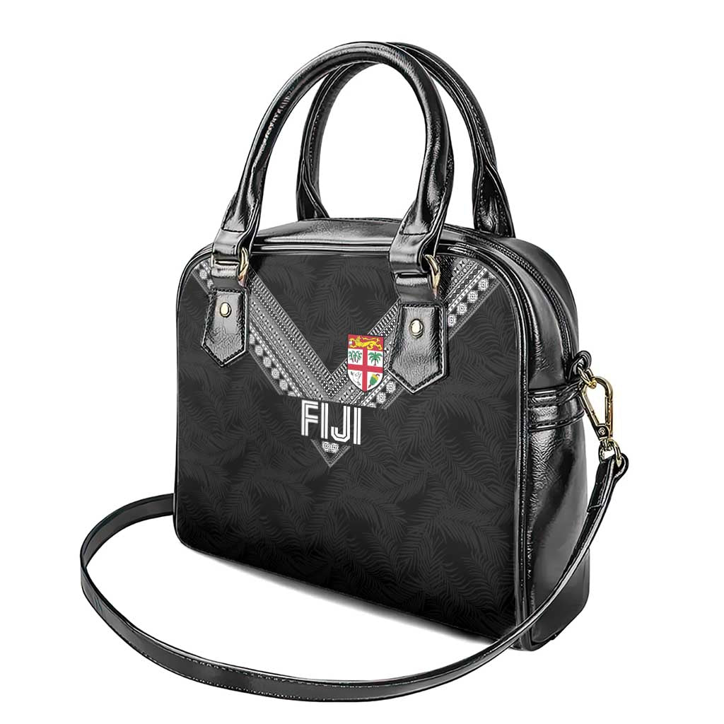 Rugby Fiji Shoulder Handbag Fijian Masi Tribal Sporty Style Black Color - Polynesian Pride