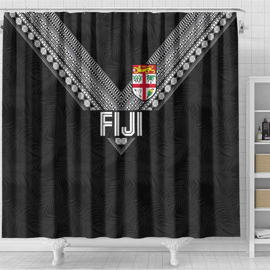 Rugby Fiji Shower Curtain Fijian Masi Tribal Sporty Style Black Color - Polynesian Pride