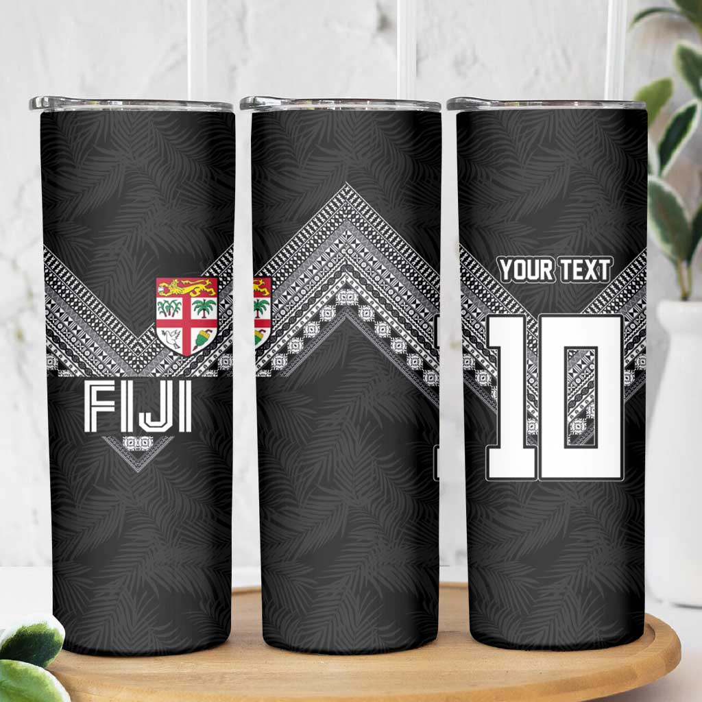 Custom Rugby Fiji Skinny Tumbler Fijian Masi Tribal Sporty Style Black Color - Polynesian Pride