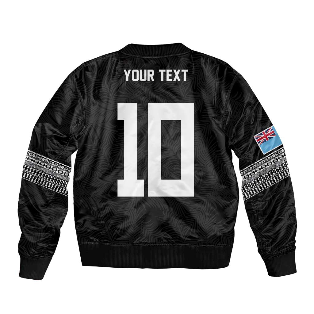 Custom Rugby Fiji Sleeve Zip Bomber Jacket Fijian Masi Tribal Sporty Style Black Color - Polynesian Pride