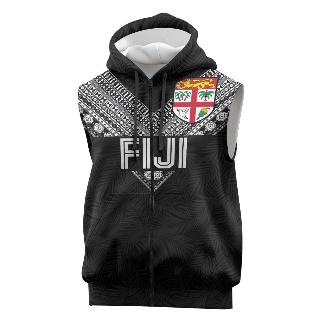 Custom Rugby Fiji Sleeveless Zip Hoodie Fijian Masi Tribal Sporty Style Black Color LT03 Black - Polynesian Pride