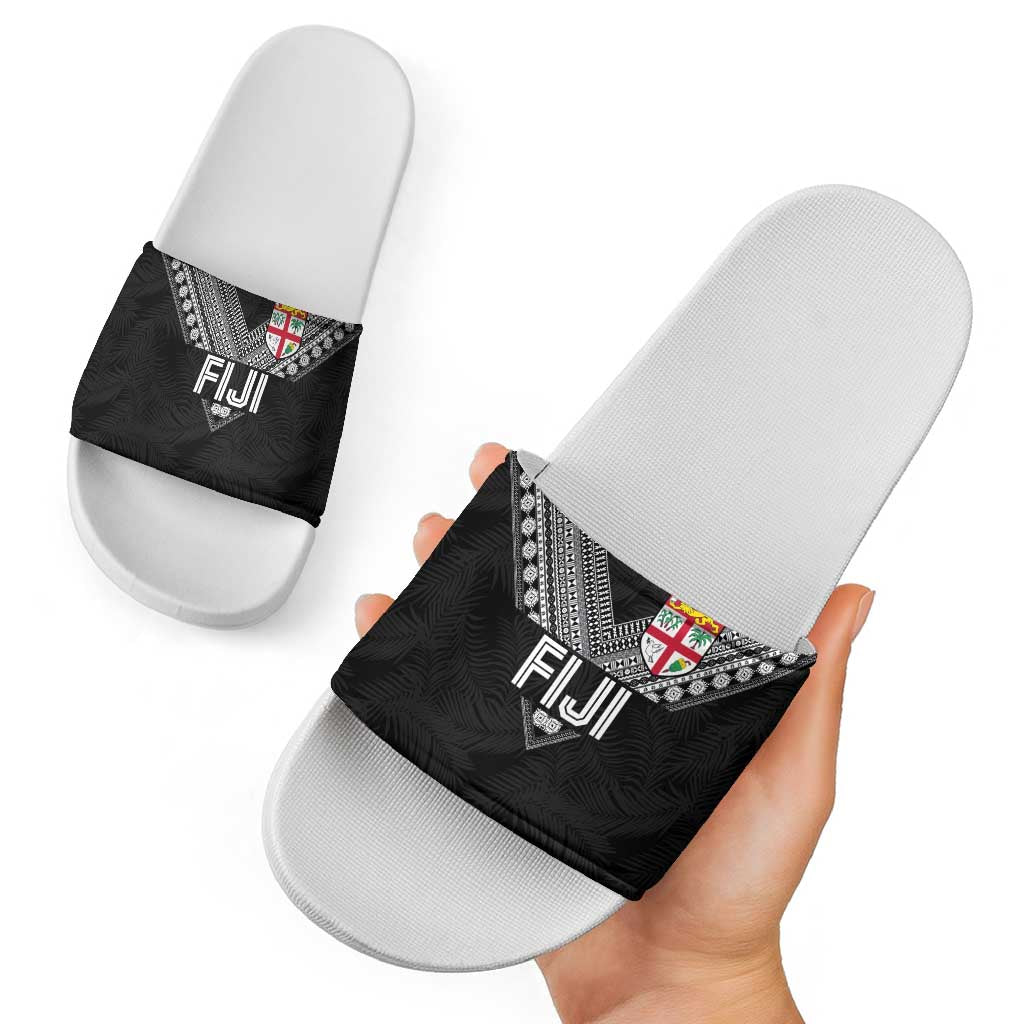 Rugby Fiji Slide Sandals Fijian Masi Tribal Sporty Style Black Color - Polynesian Pride