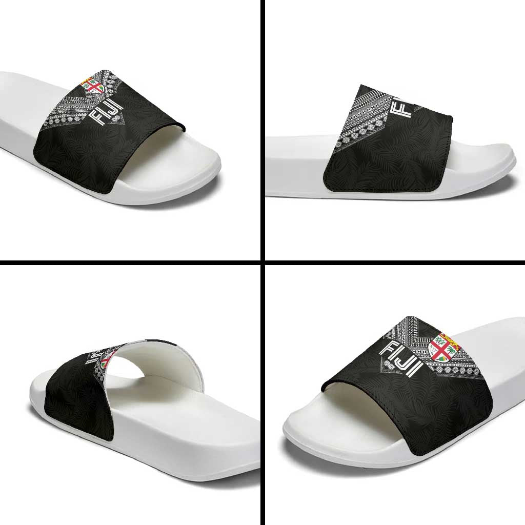 Rugby Fiji Slide Sandals Fijian Masi Tribal Sporty Style Black Color - Polynesian Pride