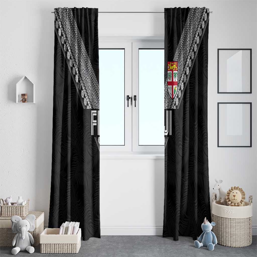 Rugby Fiji Window Curtain Fijian Masi Tribal Sporty Style Black Color - Polynesian Pride