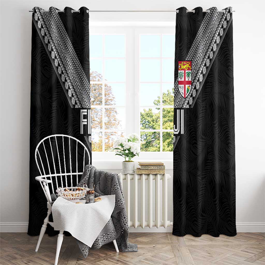 Rugby Fiji Window Curtain Fijian Masi Tribal Sporty Style Black Color - Polynesian Pride