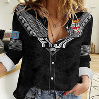 Custom Rugby Fiji Women Casual Shirt Fijian Masi Tribal Sporty Style Black Color - Polynesian Pride