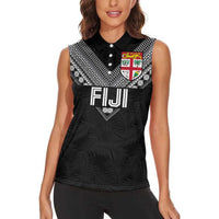 Custom Rugby Fiji Women Sleeveless Polo Shirt Fijian Masi Tribal Sporty Style Black Color LT03 - Polynesian Pride