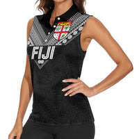 Custom Rugby Fiji Women Sleeveless Polo Shirt Fijian Masi Tribal Sporty Style Black Color LT03 - Polynesian Pride