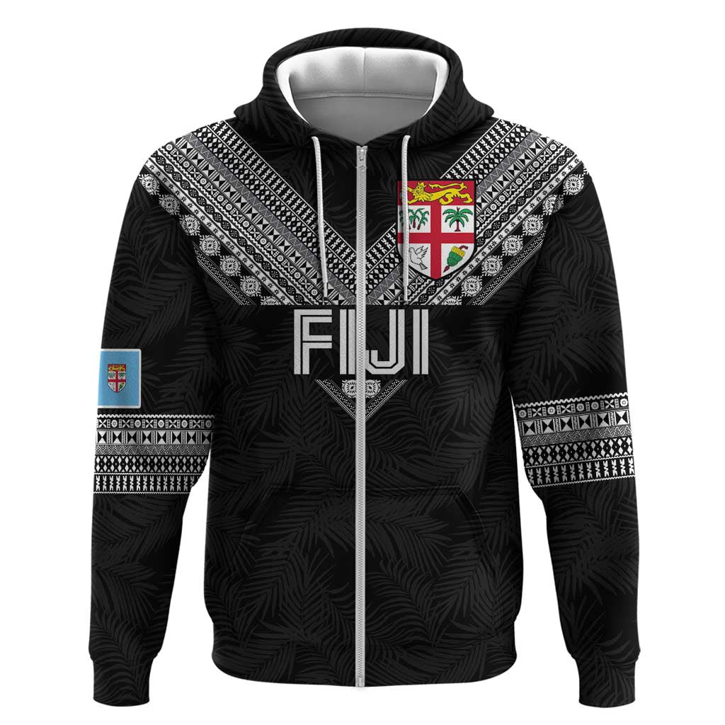 Custom Rugby Fiji Zip Hoodie Fijian Masi Tribal Sporty Style Black Color LT03 Zip Hoodie Black - Polynesian Pride