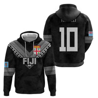 Custom Rugby Fiji Zip Hoodie Fijian Masi Tribal Sporty Style Black Color LT03 - Polynesian Pride