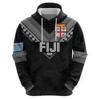 Custom Rugby Fiji Zip Hoodie Fijian Masi Tribal Sporty Style Black Color LT03 - Polynesian Pride