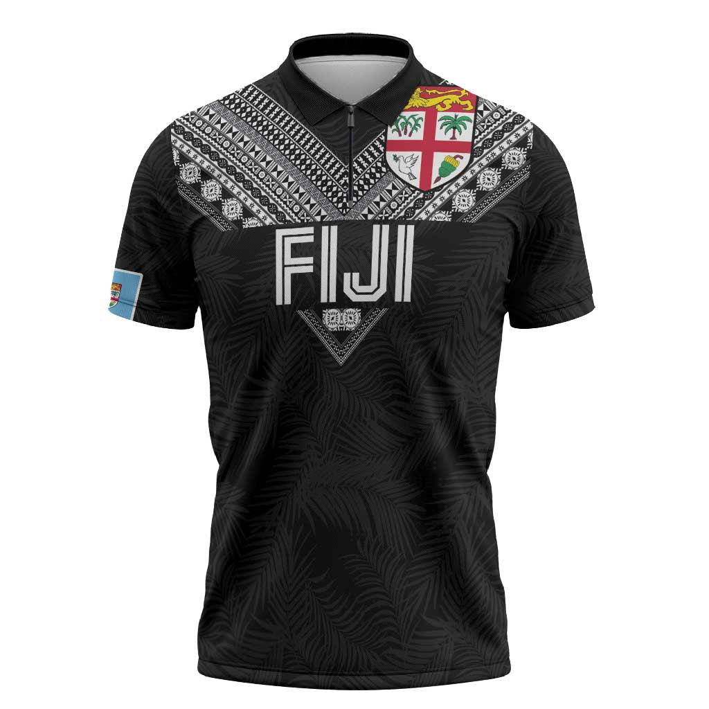 Custom Rugby Fiji Zipper Polo Shirt Fijian Masi Tribal Sporty Style Black Color LT03 Black - Polynesian Pride