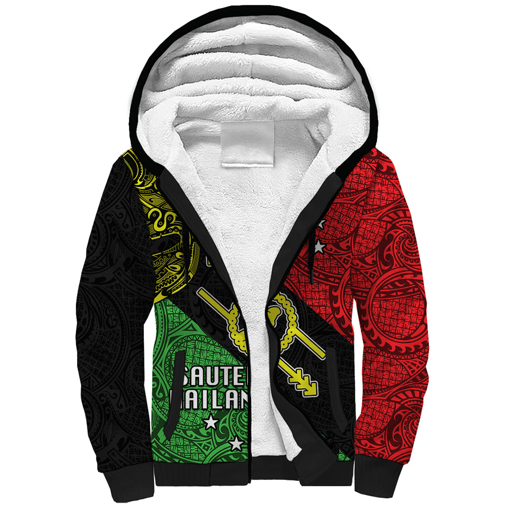 Papua New Guinea Southern Highlands Province Sherpa Hoodie PNG Birds Of Paradise Polynesian Arty Style LT03 Unisex Black - Polynesian Pride