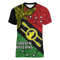 Papua New Guinea Southern Highlands Province Women V Neck T Shirt PNG Birds Of Paradise Polynesian Arty Style LT03 Female Black - Polynesian Pride