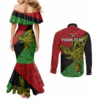Personalised Papua New Guinea Southern Highlands Province Couples Matching Mermaid Dress and Long Sleeve Button Shirts PNG Birds Of Paradise Polynesian Arty Style LT03 - Polynesian Pride