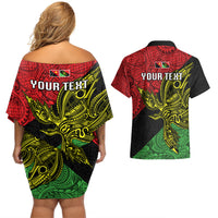 Personalised Papua New Guinea Southern Highlands Province Couples Matching Off Shoulder Short Dress and Hawaiian Shirt PNG Birds Of Paradise Polynesian Arty Style LT03 - Polynesian Pride