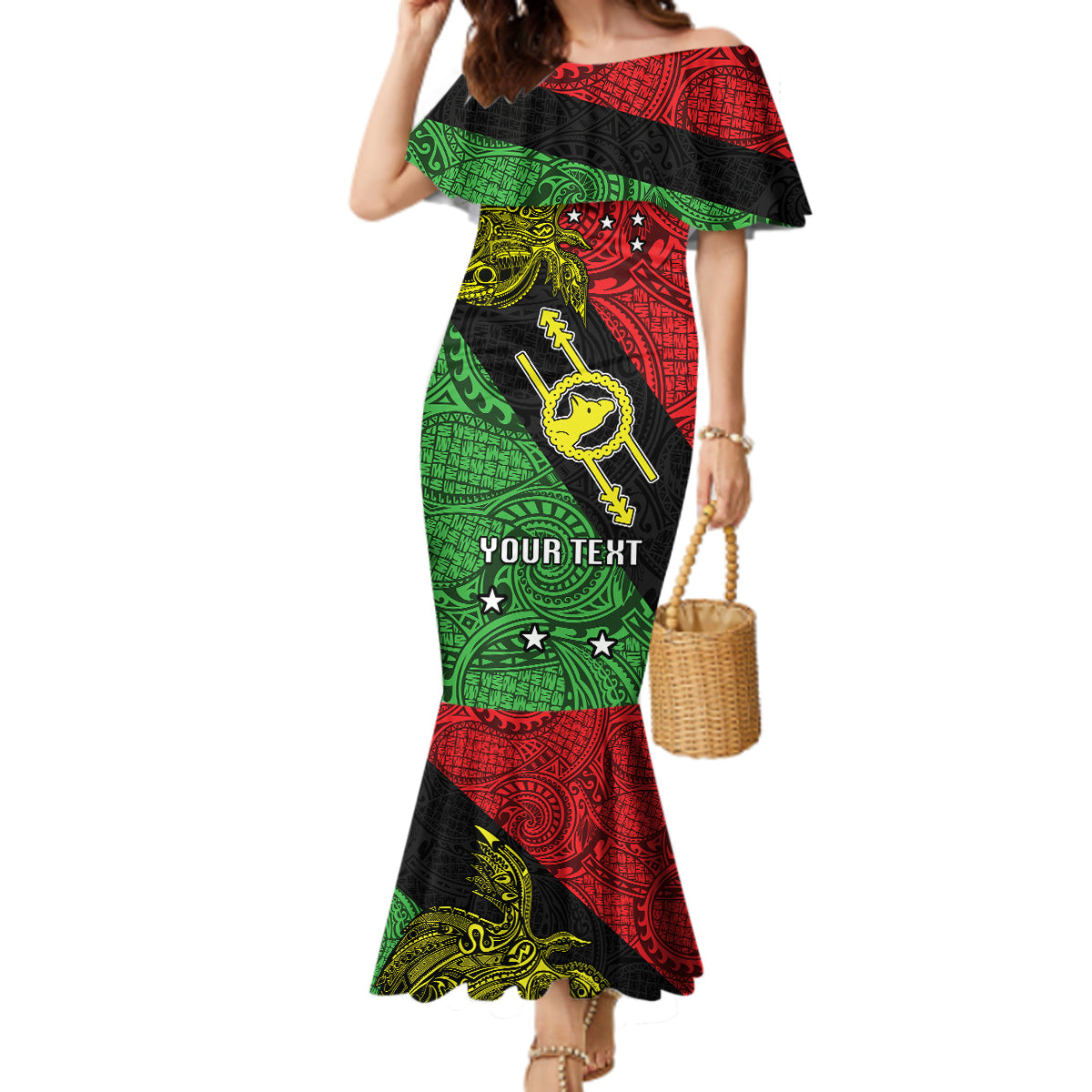 Personalised Papua New Guinea Southern Highlands Province Mermaid Dress PNG Birds Of Paradise Polynesian Arty Style LT03 Women Black - Polynesian Pride