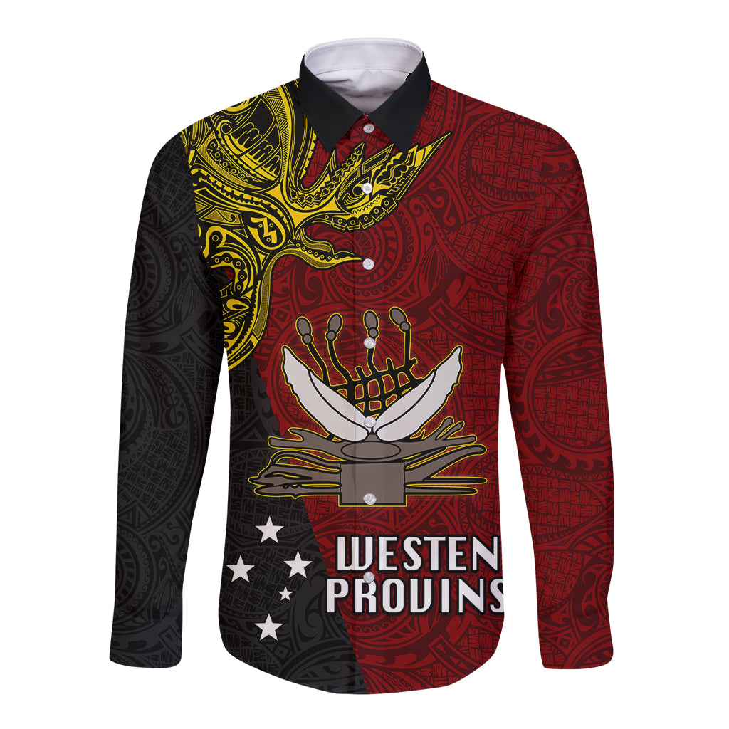 Papua New Guinea Western Province Long Sleeve Button Shirt PNG Birds Of Paradise Polynesian Arty Style LT03 Unisex Red - Polynesian Pride