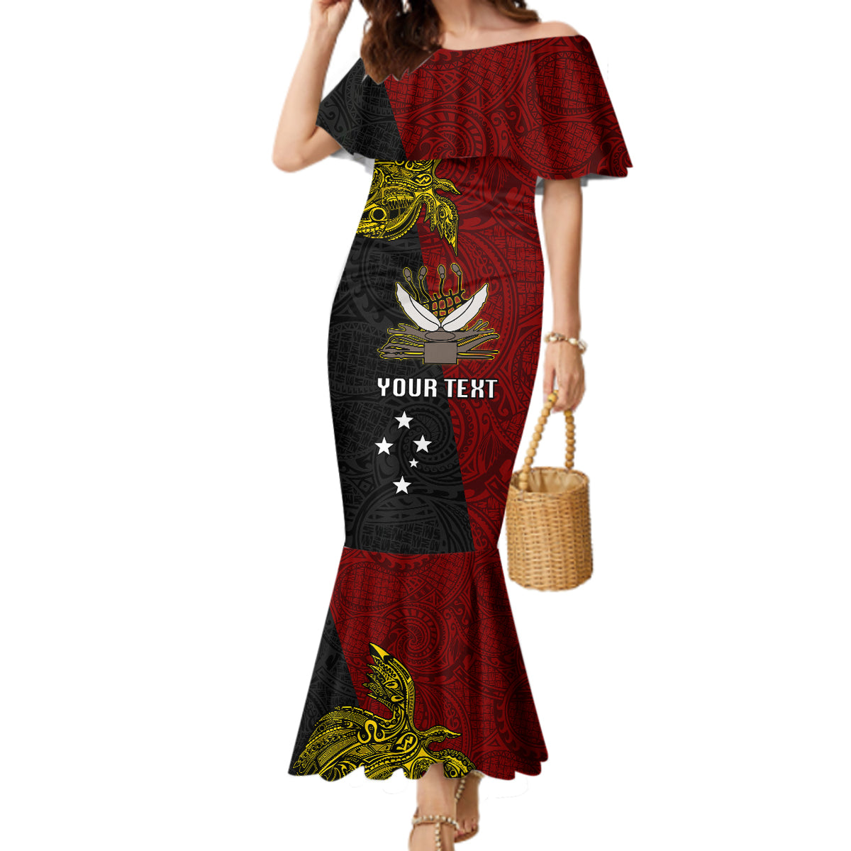 Personalised Papua New Guinea Western Province Mermaid Dress PNG Birds Of Paradise Polynesian Arty Style LT03 Women Red - Polynesian Pride