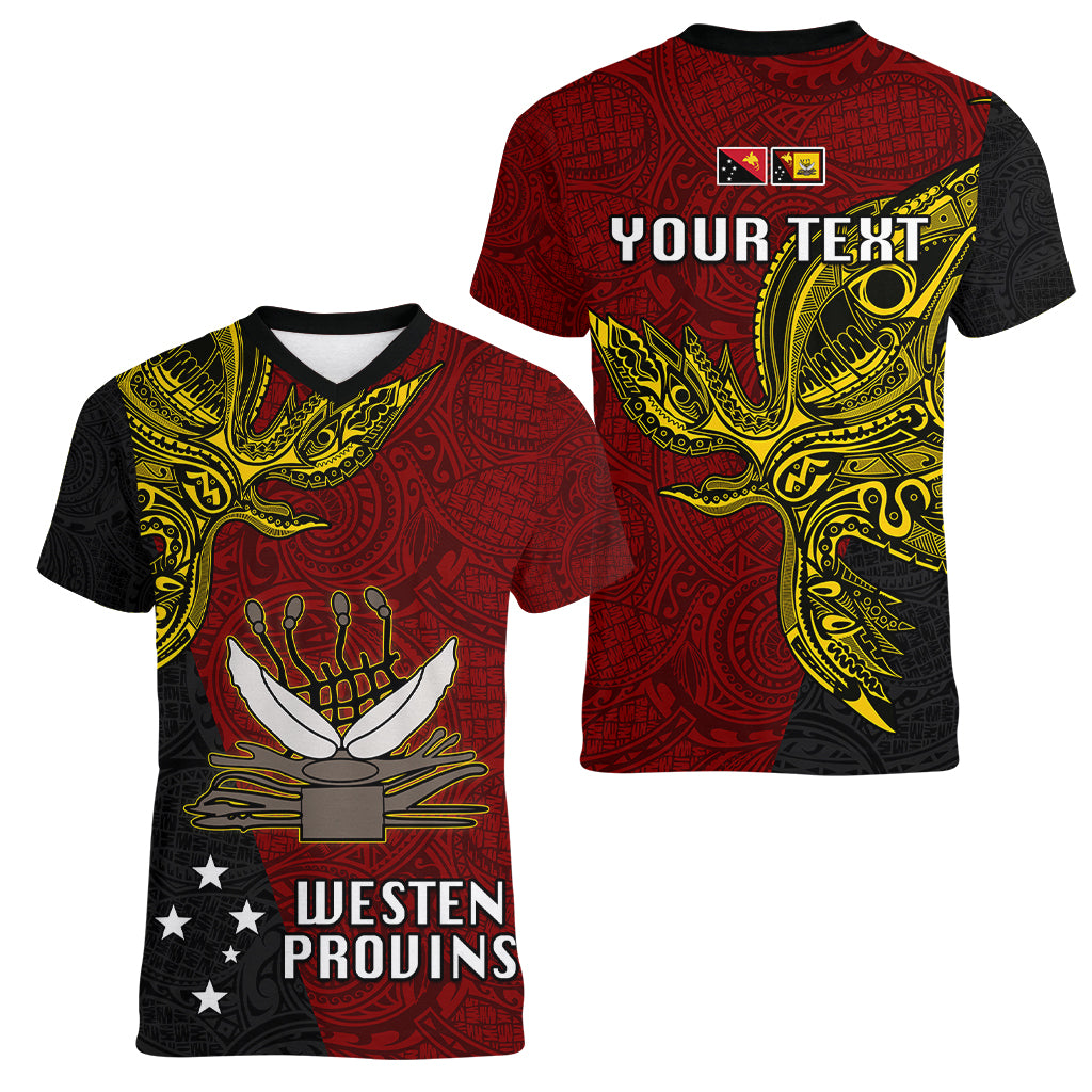 Personalised Papua New Guinea Western Province Women V Neck T Shirt PNG Birds Of Paradise Polynesian Arty Style LT03 - Polynesian Pride
