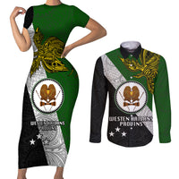 Papua New Guinea Western Highlands Province Couples Matching Short Sleeve Bodycon Dress and Long Sleeve Button Shirts PNG Birds Of Paradise Polynesian Arty Style LT03 Green - Polynesian Pride