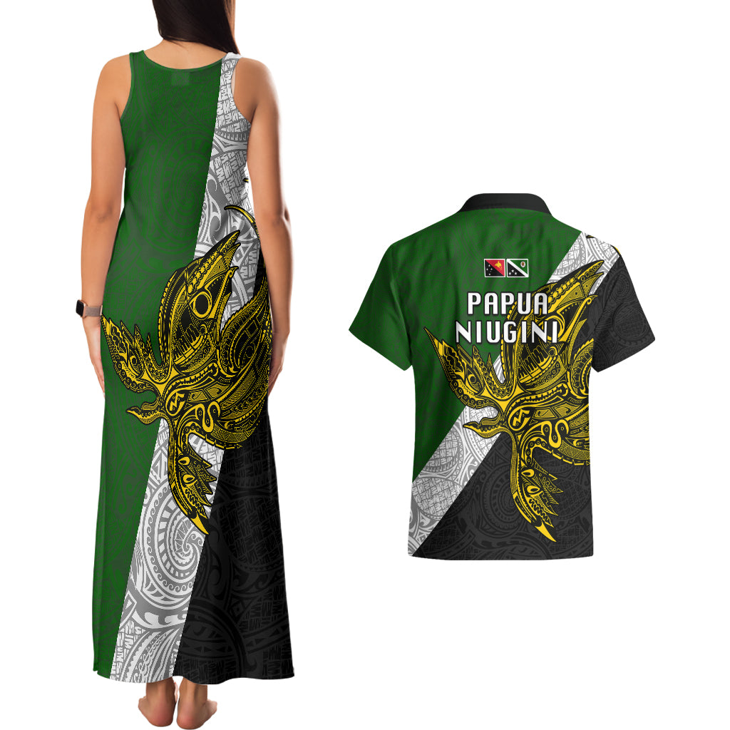 Papua New Guinea Western Highlands Province Couples Matching Tank Maxi Dress and Hawaiian Shirt PNG Birds Of Paradise Polynesian Arty Style LT03 - Polynesian Pride