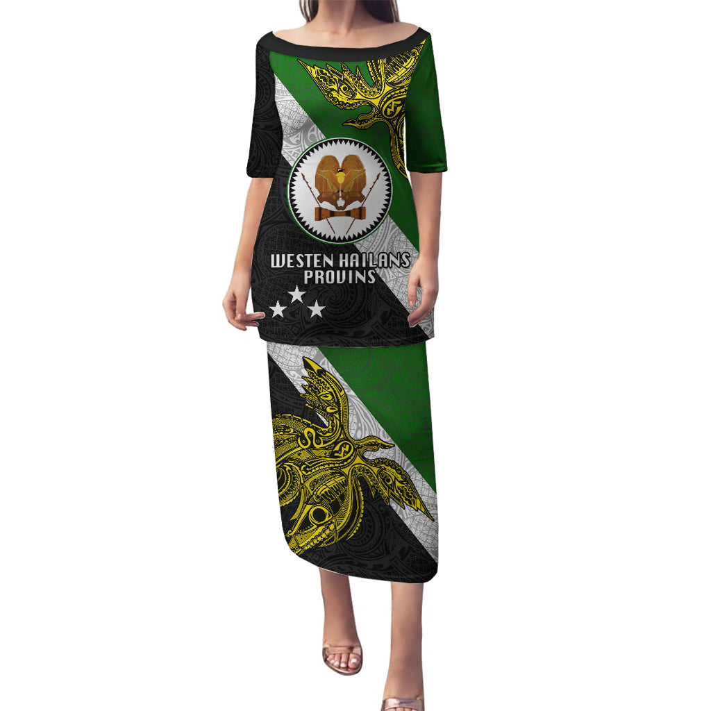 Papua New Guinea Western Highlands Province Puletasi PNG Birds Of Paradise Polynesian Arty Style LT03 Long Dress Green - Polynesian Pride