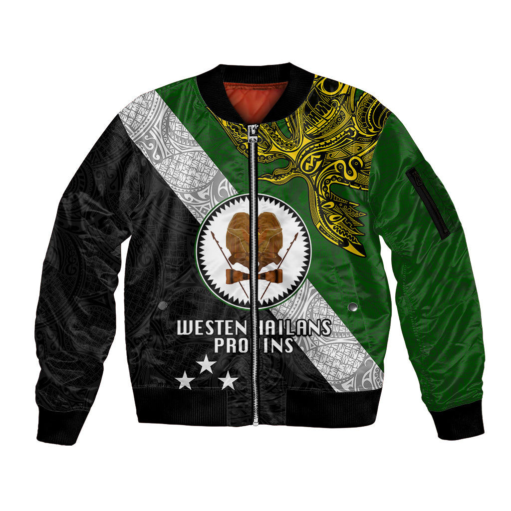 Papua New Guinea Western Highlands Province Sleeve Zip Bomber Jacket PNG Birds Of Paradise Polynesian Arty Style LT03 Unisex Green - Polynesian Pride