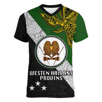 Papua New Guinea Western Highlands Province Women V Neck T Shirt PNG Birds Of Paradise Polynesian Arty Style LT03 Female Green - Polynesian Pride